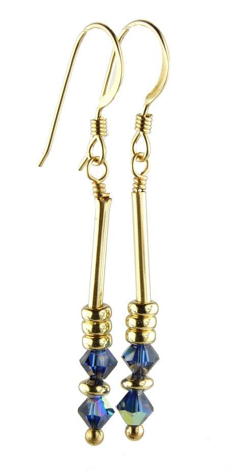 Sapphire Earrings, September Birthstone Earrings, Blue Minimalist 14K GF Dangle Earrings, Crystal Jewelry Elements