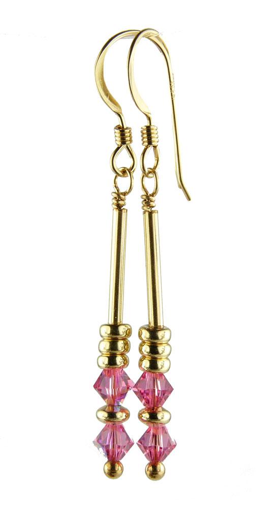 Tourmaline Earrings, October Birthstone Earrings, Pink Minimalist 14K GF Dangle Earrings, Crystal Jewelry Elements