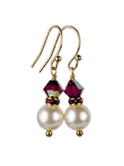 Ruby Earrings, 8MM Akoya Pearl Earrings, Ruby Birthstone Earrings, Gold Filled w/ Genuine Crystal Jewelry