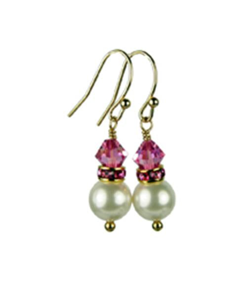 Pink Tourmaline Earrings, 8MM Akoya Pearl Earrings, October Birthstone Earrings, Gold Filled w/ Genuine Crystal Jewelry