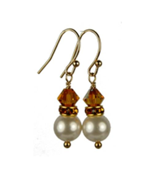 Golden Topaz Earrings, 8MM Akoya Pearl Earrings, November Birthstone Earrings, Gold Filled w/ Genuine Crystal Jewelry