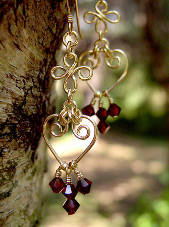 Gold Chandelier Earrings | Red Crystal Chandelier Earrings | Crystal Chandelier Earrings