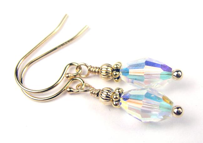 Crystal Earrings, April Birthstone Earrings, Minimalist Earrings 14K Gold Blue Crystal Earrings