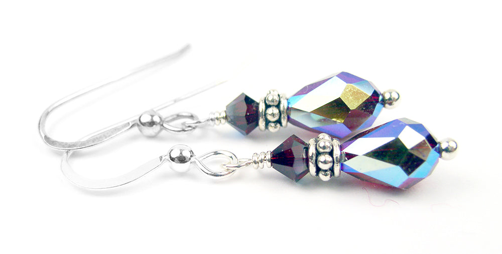 Silver Dangle Earrings January Birthstone Garnet Crystal Jewelry