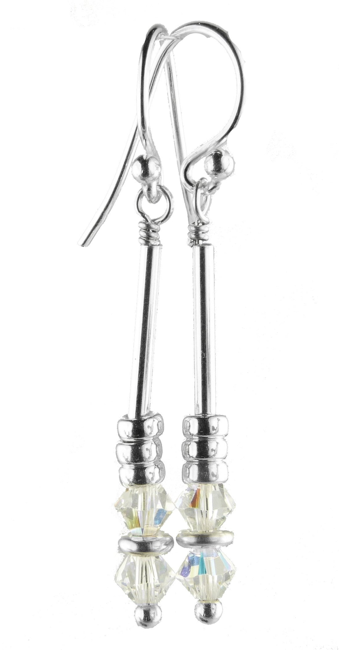 Silver Long Dangle Earrings April Crystal Crystals