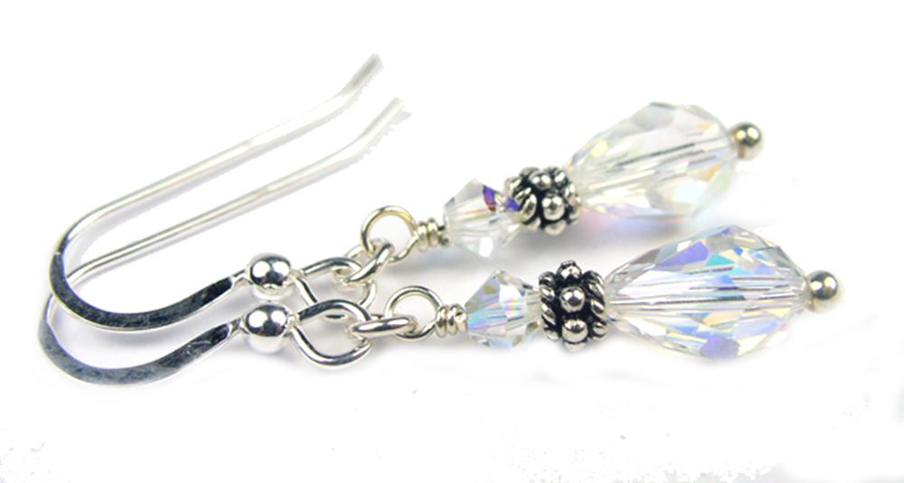 Silver Dangle Earrings April Birthstone Crystal Jewelry
