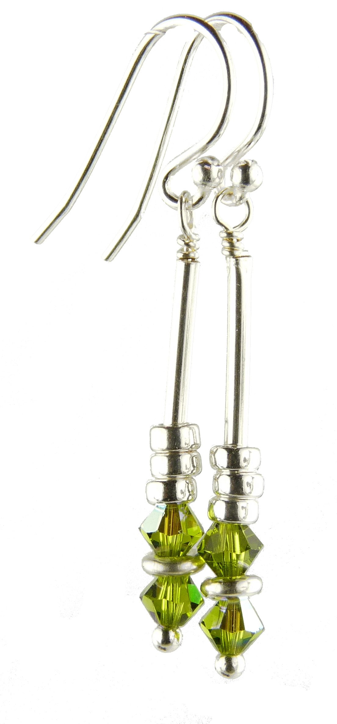 Silver Long Dangle Earrings August Peridot Crystals