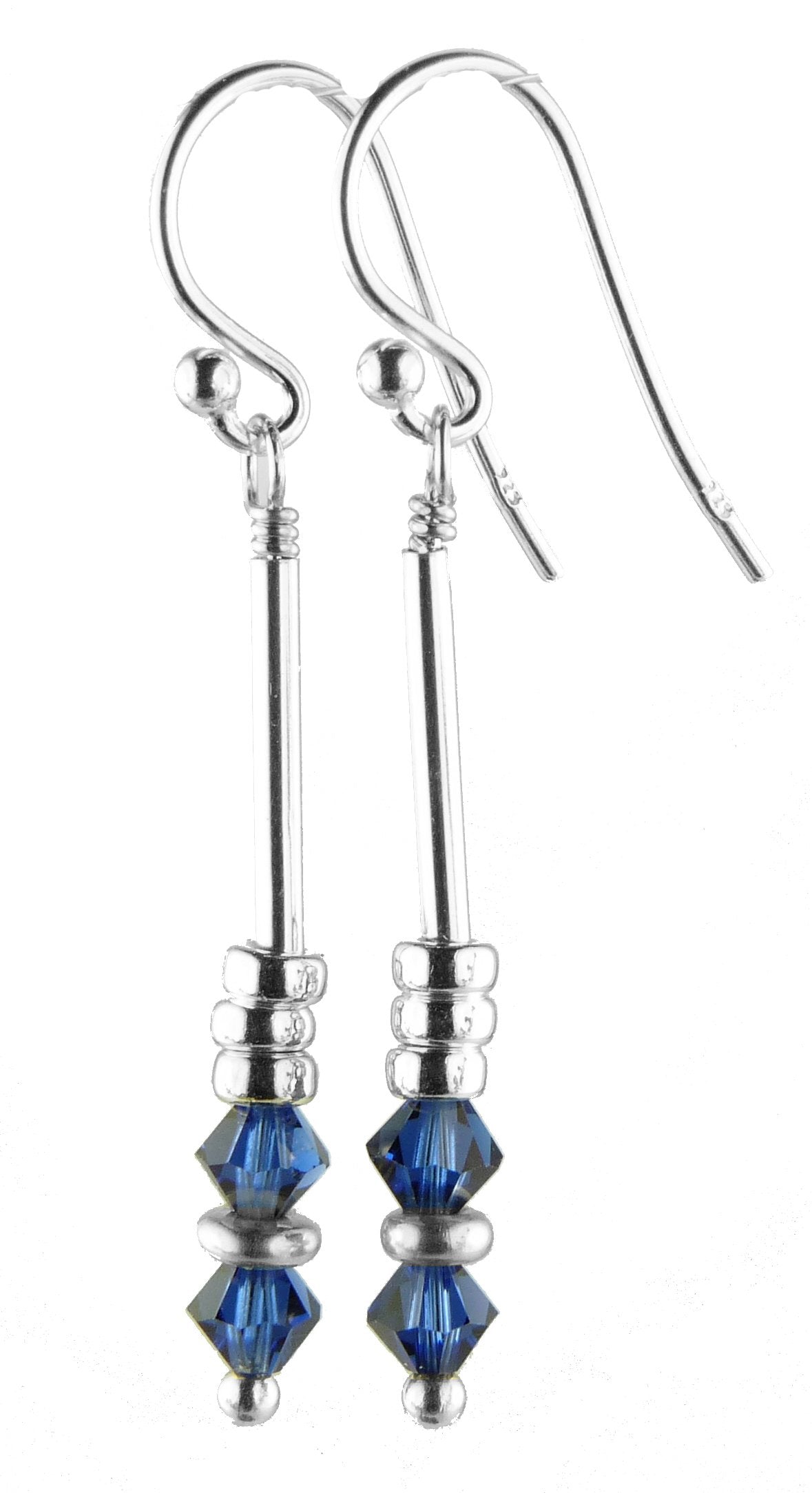 Silver Long Dangle Earrings September Sapphire Crystals
