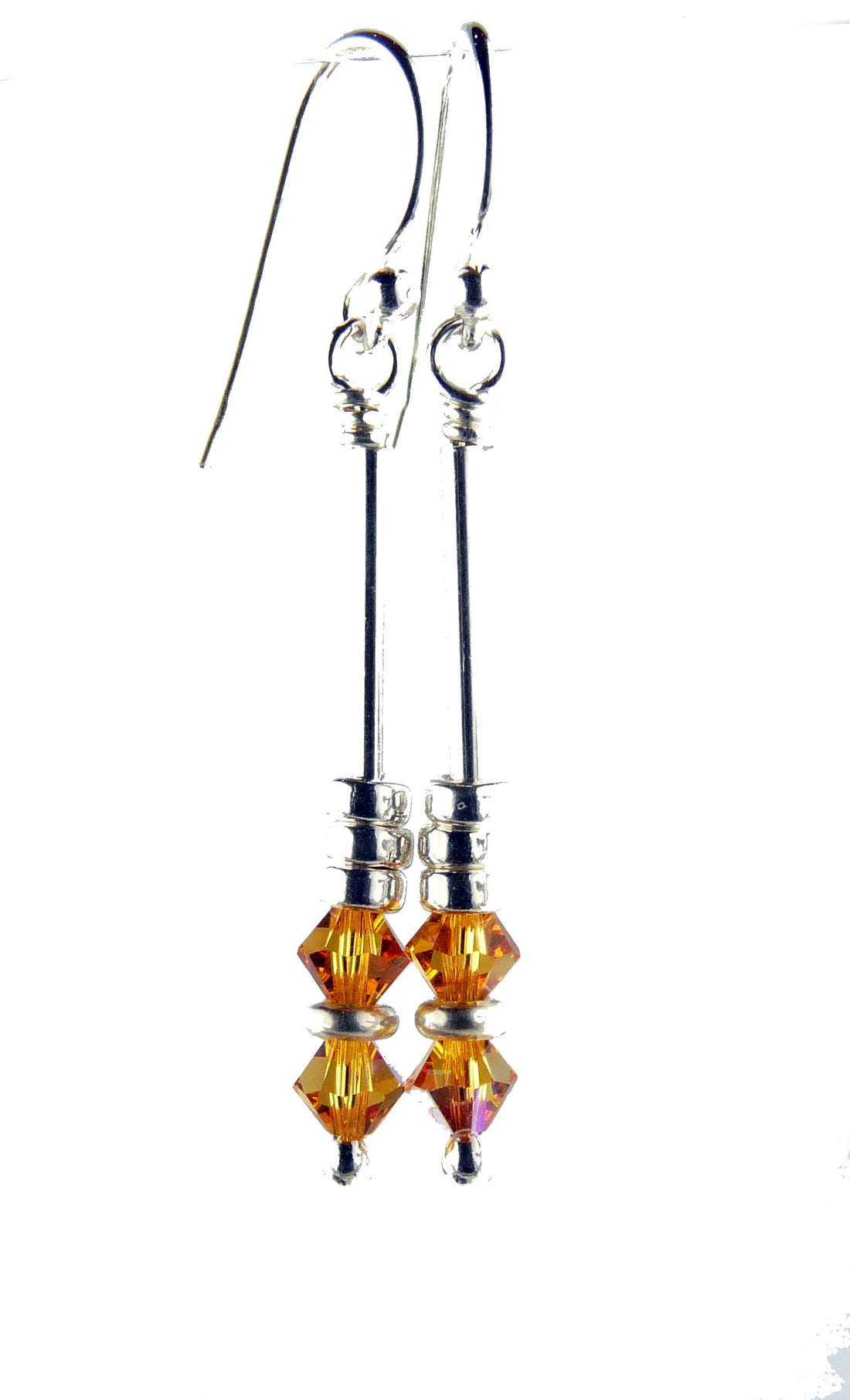 Silver Long Dangle Earrings October Rose (Pink Tourmaline) Crystals