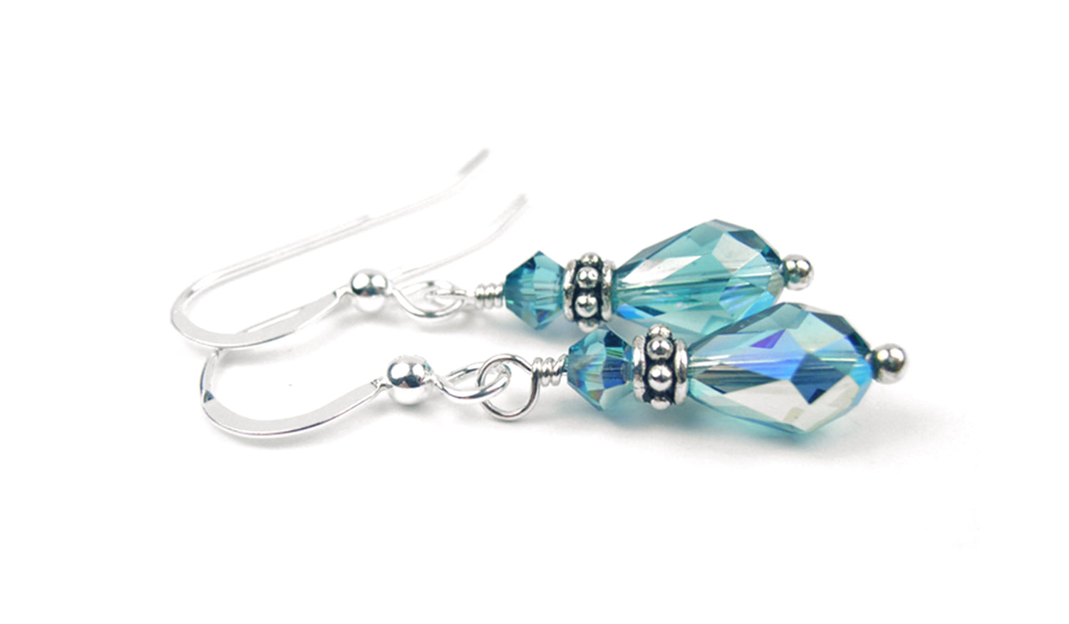Silver Dangle Earrings December Birthstone Blue Zircon CrystaL Jewelry