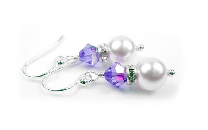 Tanzanite Earrings, 8MM Akoya Pearl Earrings, December Birthstone Earrings, Sterling Silver w/ Genuine Crystal Jewelry