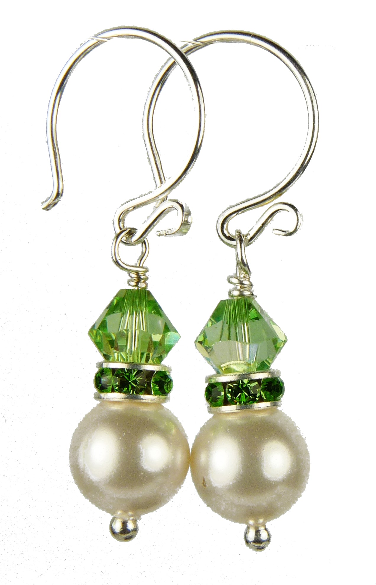 Peridot Earrings, 8MM Akoya Pearl Earrings, August Birthstone Earrings, Sterling Silver w/ Genuine Crystal Jewelry