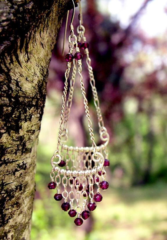 Red Garnet Chandelier Earrings Silver Chandelier Earrings