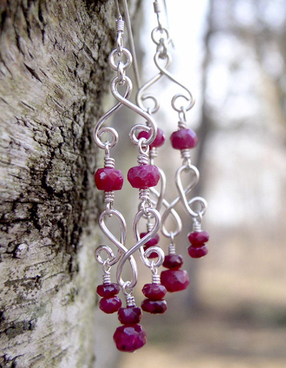 Silver Chandelier Earrings | Ruby Red Chandelier Earrings