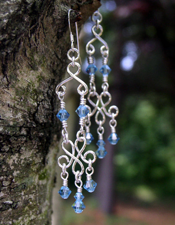 Silver Chandelier Earrings | Aquamarine Blue Chandelier Earrings