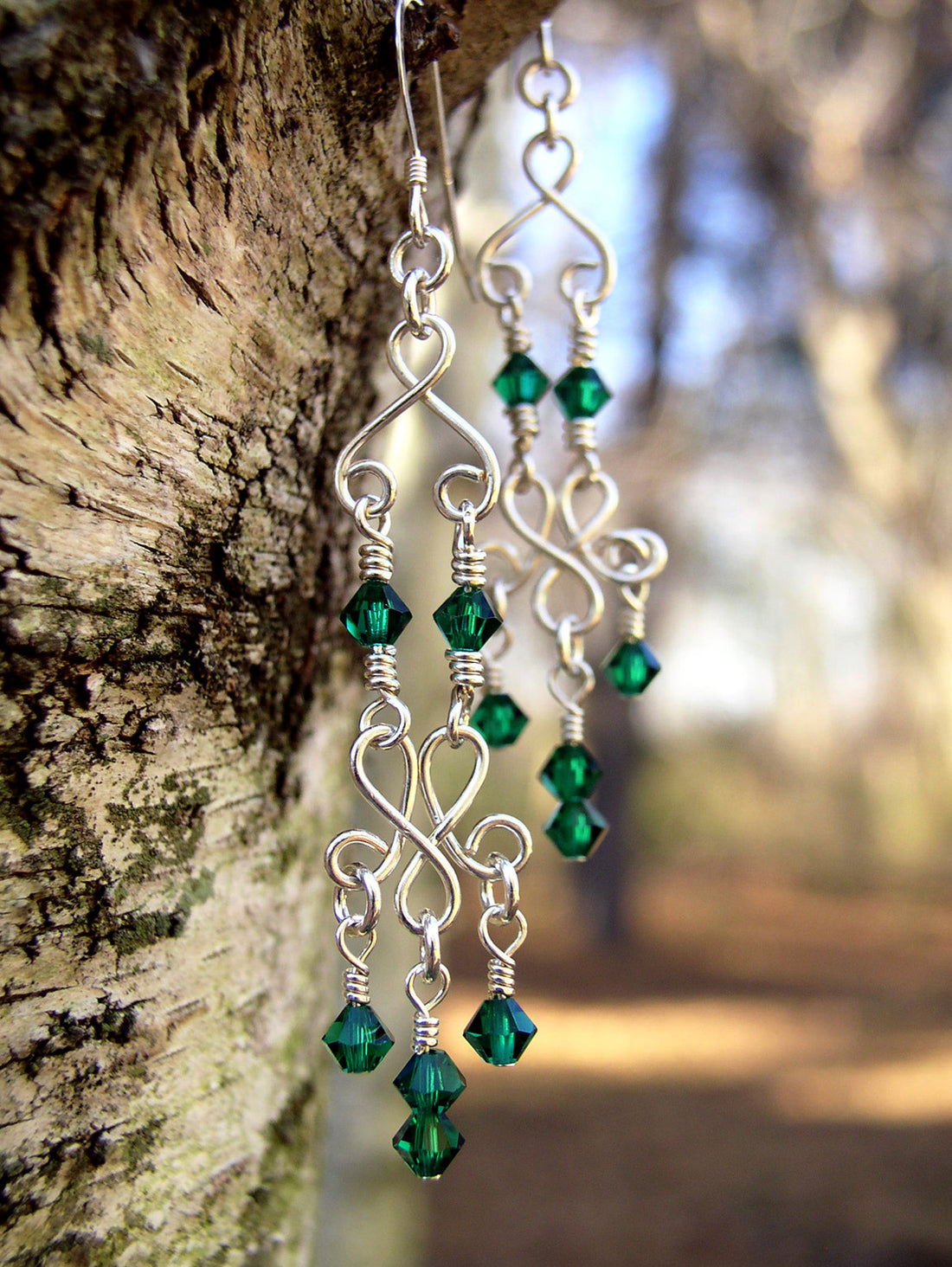 Silver Chandelier Earrings | Emerald Green Chandelier Earrings