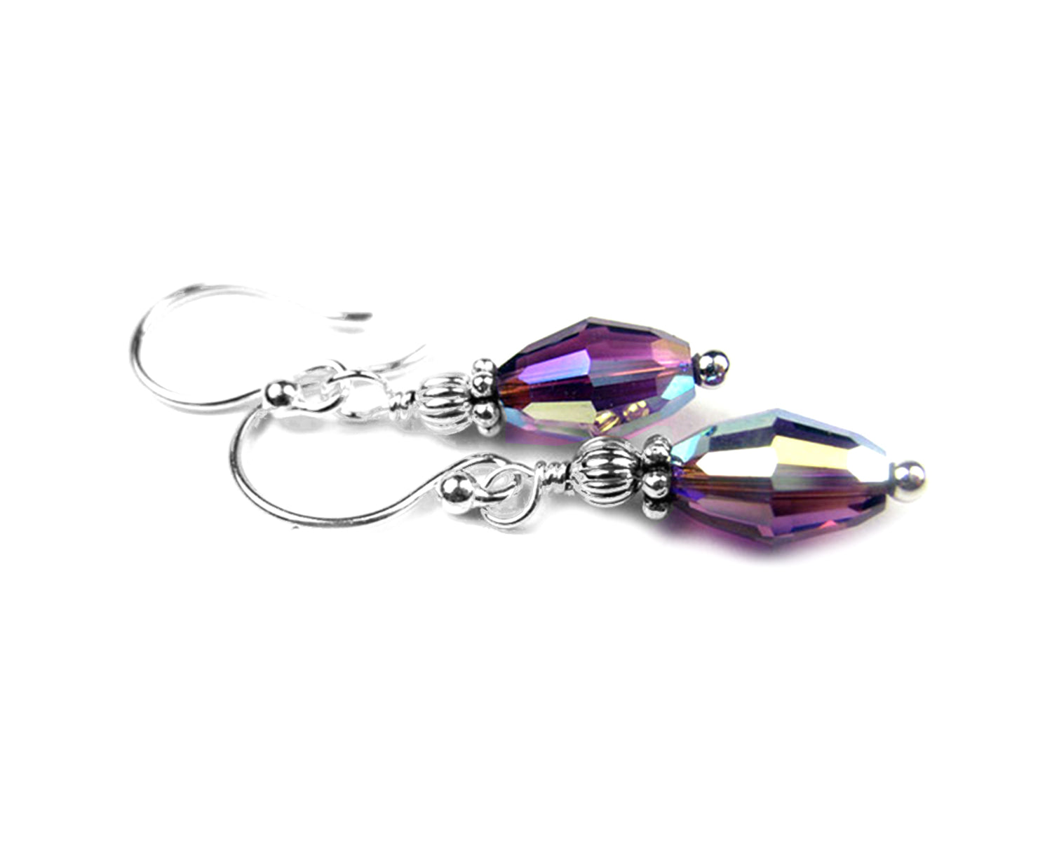 Amethyst Earrings, February Birthstone Earrings, Handmade Silver Purple Austrian Crystal Earrings, Tear Drop Earrings