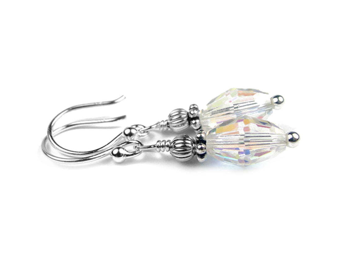 Clear AB Earrings, April Birthstone Earrings, Handmade Silver Clear Crystal Jewelry Earrings, Tear Drop Earrings