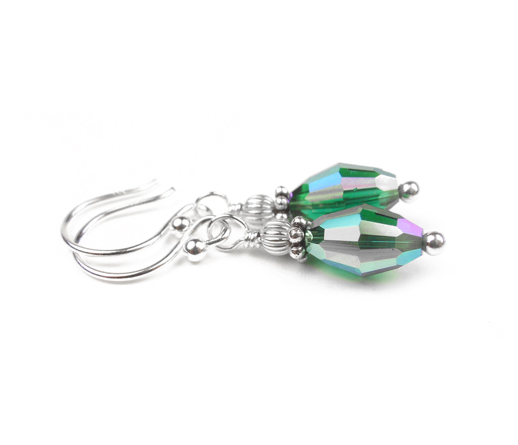 Emerald Earrings, May Birthstone Earrings, Handmade Silver Green Crystal Jewelry Earrings, Tear Drop Earrings