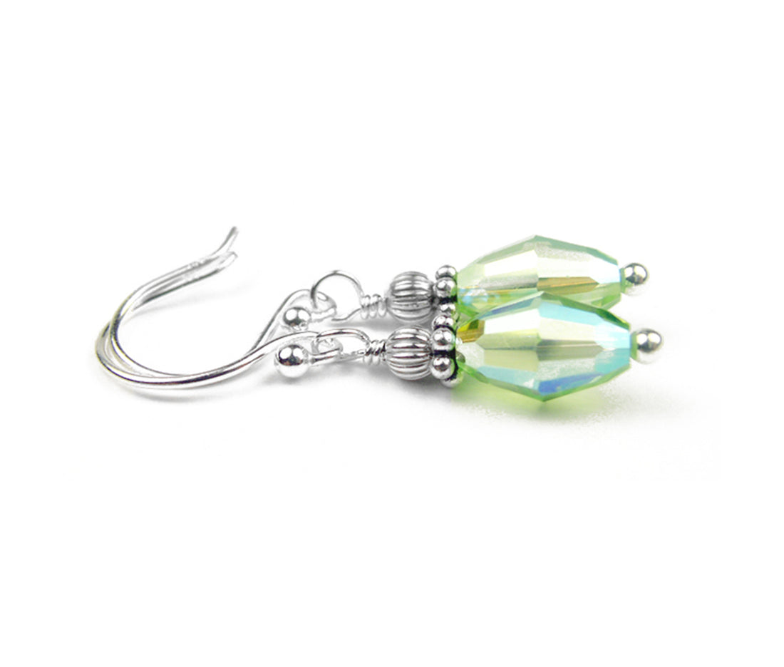 Peridot Earrings, August Birthstone Earrings, Handmade Silver Green Crystal Jewelry Earrings, Tear Drop Earrings
