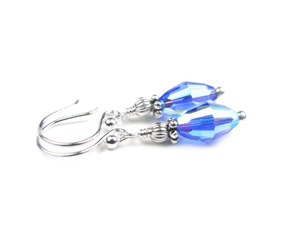 Sapphire Earrings, September Birthstone Earrings, Handmade Silver Blue Crystal Jewelry Earrings, Tear Drop Earrings