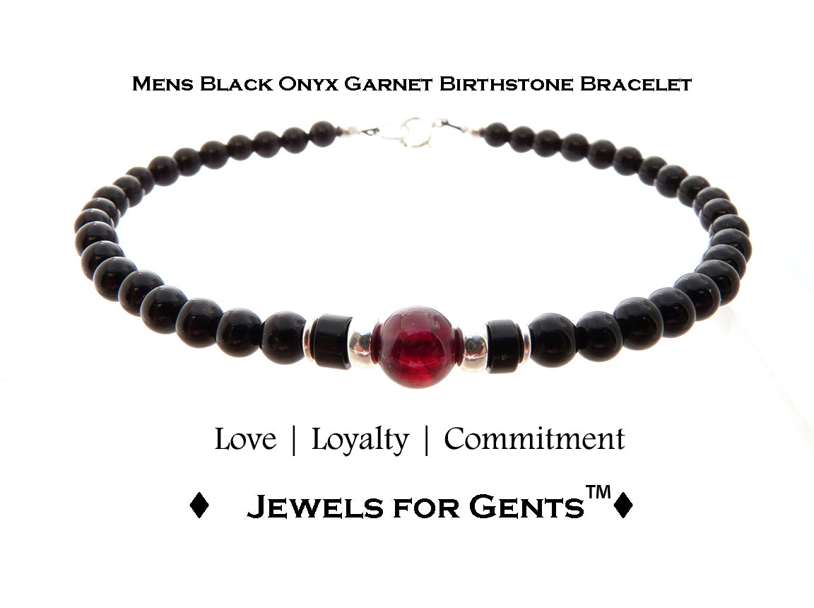 Garnet Bracelet, Gemstone Beaded Bracelets for Men, Red Garnet Jewelry, January Birthstone, Capricorn Birthday Gifts for Him in Gold &amp; Sterling Silver