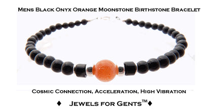 Moonstone Bracelet, June Birthstone Jewelry, Gemini Zodiac Bracelet, Mens Custom Personalized Gemstone Beaded Black Onyx Birthday Gift