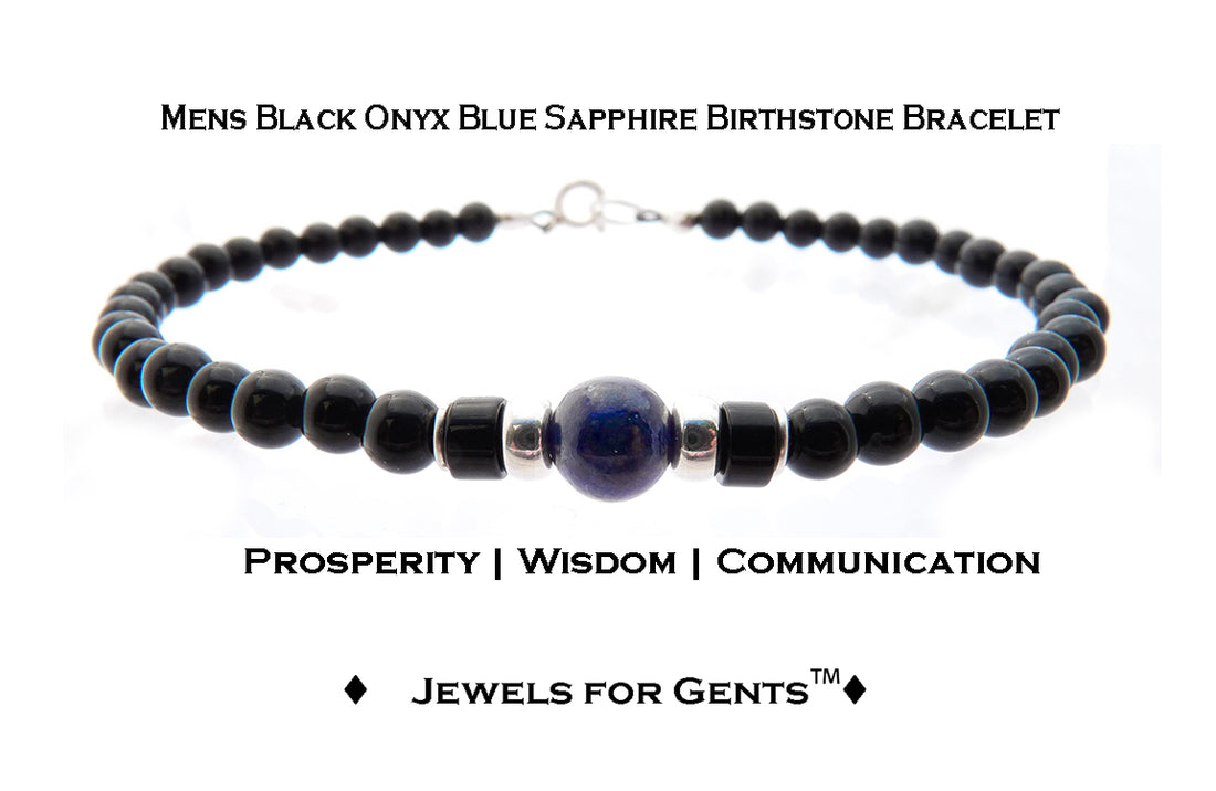 Sapphire Bracelet, September Birthstone Jewelry, Libra Zodiac Bracelet, Mens Custom Personalized Gemstone Beaded Black Onyx Birthday Gift