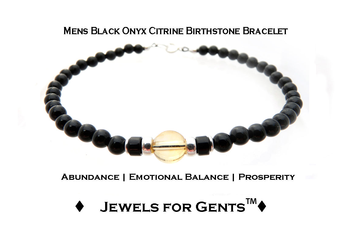 Citrine Bracelet, November Birthstone Jewelry, Scorpio Bracelet, Mens Custom Personalized Gemstone Beaded Black Onyx Birthday Gift