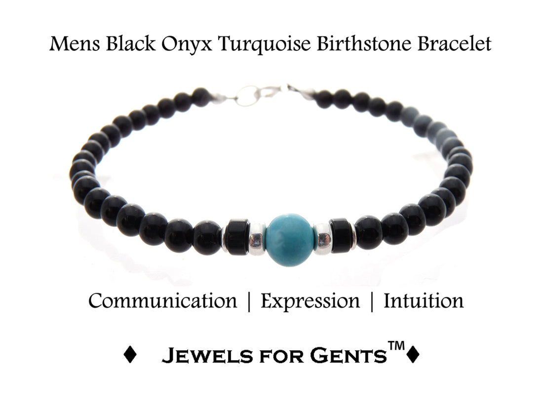 Turquoise Bracelet, December Birthstone Jewelry, Sagittarius Zodiac Bracelet, Mens Custom Personalized Gemstone Beaded Black Onyx Birthday Gift