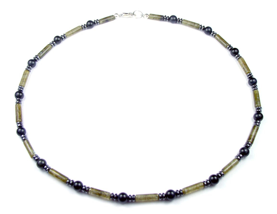 04-YOU ARE WORTHY Mens Beaded Necklace, Handmade Labradorite Spiritual Crystal Healing Gemstone JEWELS FOR GENTS