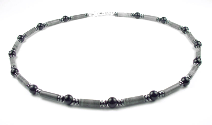 Black Onyx & Green Jasper Beaded Mens Choker Necklace