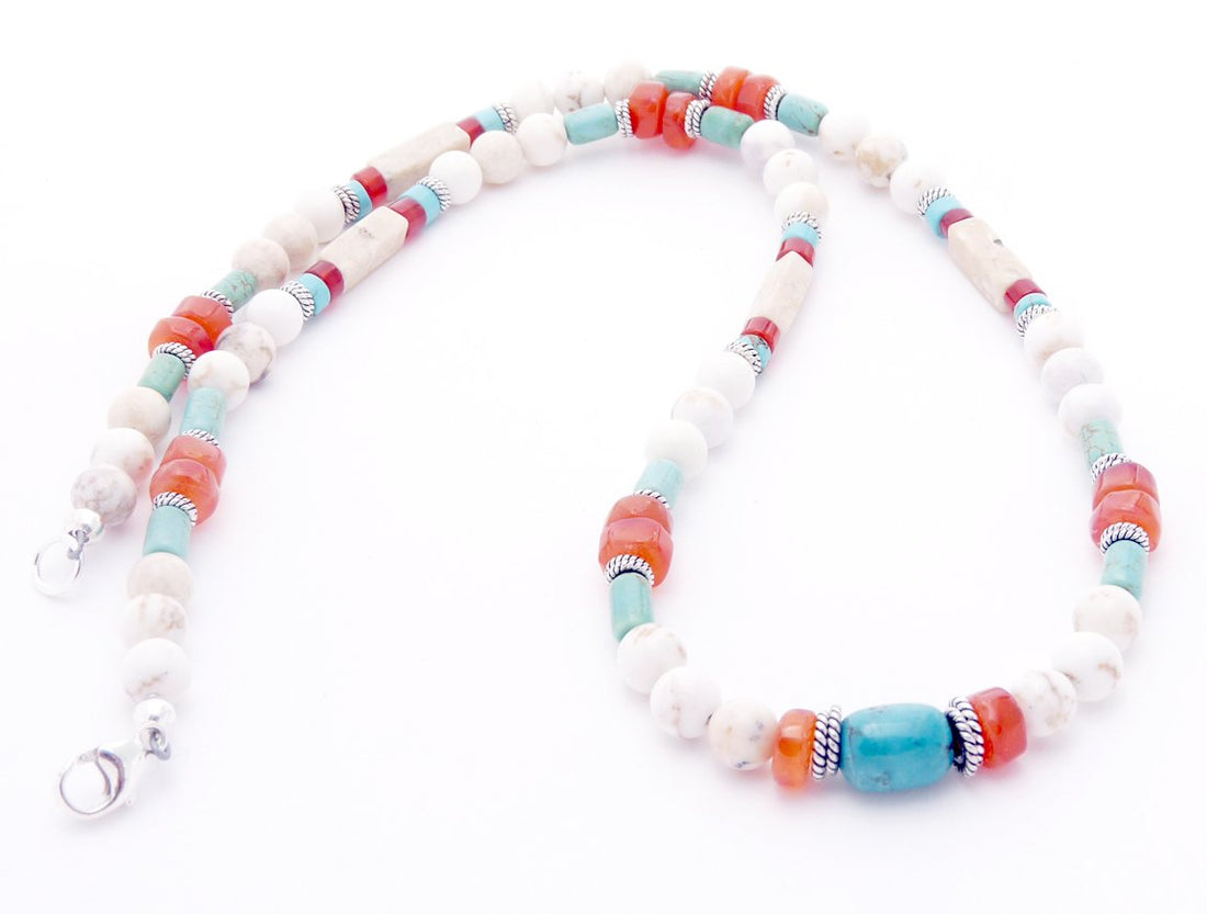 07-ENTREPRENEUR Mens Beaded Necklace, Handmade White Turquoise Crystal Healing Gemstone JEWELS FOR GENTS