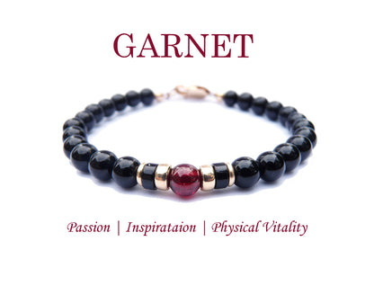 Garnet Bracelet, Gemstone Beaded Bracelets for Men, Red Garnet Jewelry, January Birthstone, Capricorn Birthday Gifts for Him in Gold &amp; Sterling Silver