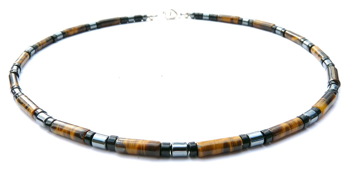 10-STEADFAST Mens Beaded Necklace, Handmade Tigers Eye Crystal Healing Gemstone JEWELS FOR GENTS