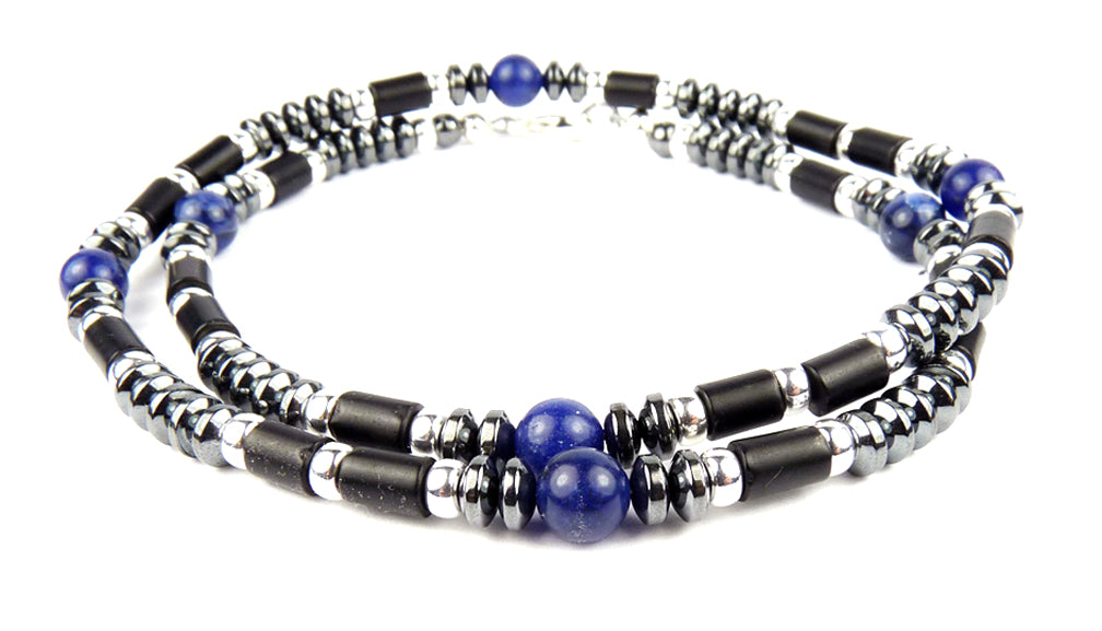 15-PERSONAL Power Mens Beaded Necklace, Handmade Lapis Lazuli Necklace, Crystal & Gemstone Black Bead Mens Choker Necklace Jewels for Gents 16 /