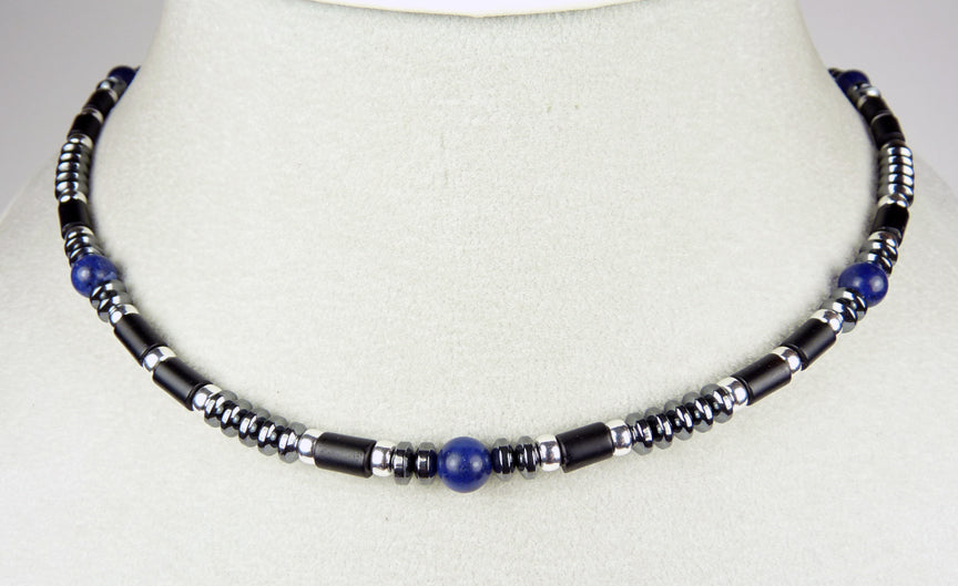 15-PERSONAL Power Mens Beaded Necklace, Handmade Lapis Lazuli Necklace, Crystal & Gemstone Black Bead Mens Choker Necklace Jewels for Gents 16 /