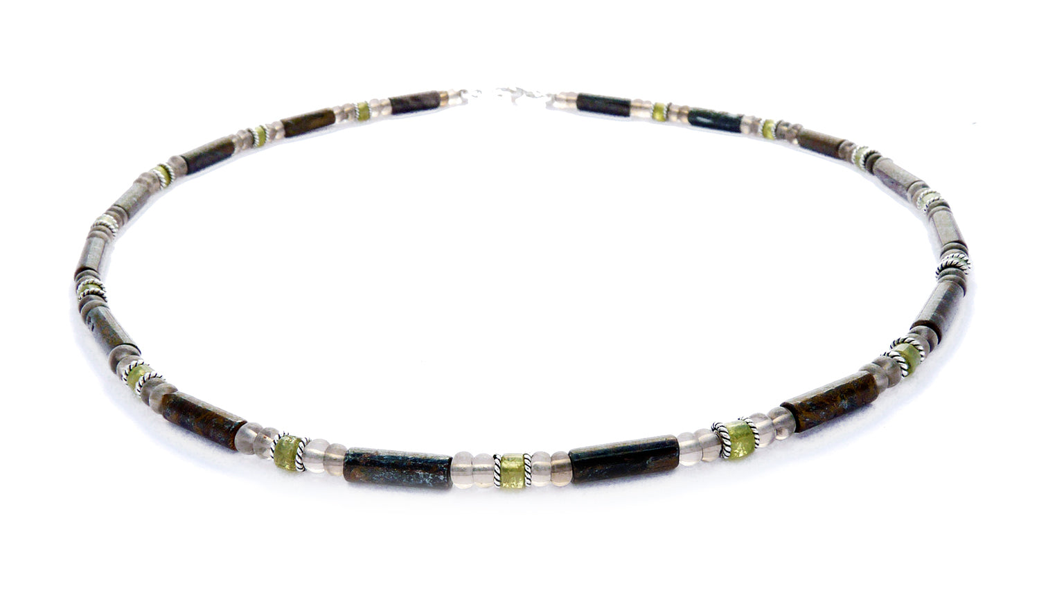 19-HARMONY Mens Beaded Necklace, Handmade Bronzite Green Garnet Necklace, Crystal Healing Gemstone JEWELS FOR GENTS