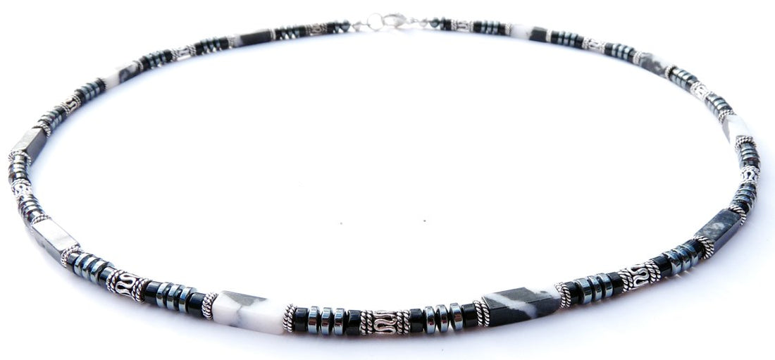 27-HARD DECISIONS Mens Beaded Necklace, Handmade Zebra Jasper Necklace, Crystal Healing Gemstone JEWELS FOR GENTS