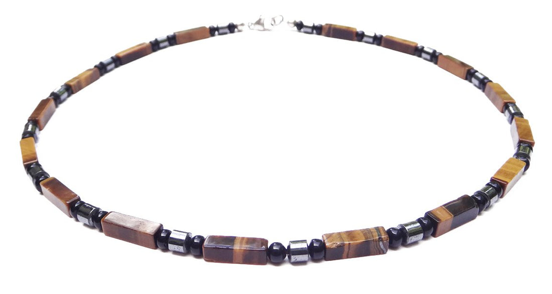 36-COURAGEOUS Mens Beaded Necklace, Handmade Tigers Eye Necklace, Crystal Healing Gemstone JEWELS FOR GENTS