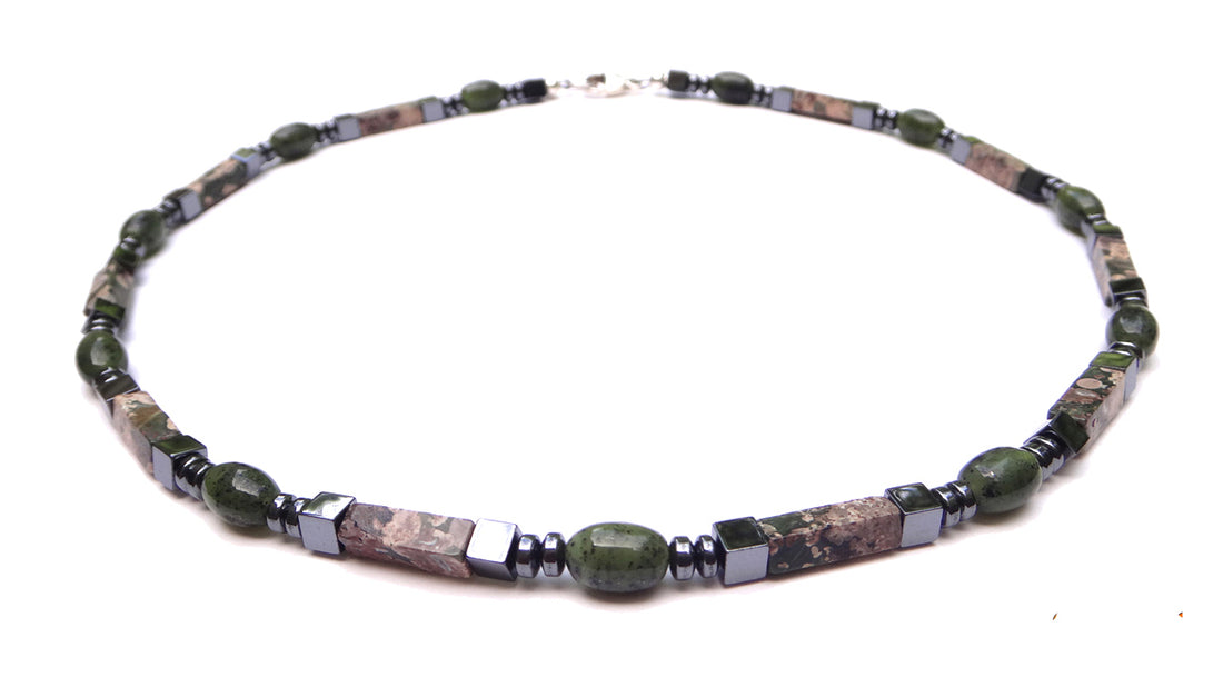 37-SERENITY Mens Beaded Necklace, Handmade Jade Necklace Crystal Healing Gemstone JEWELS FOR GENTS
