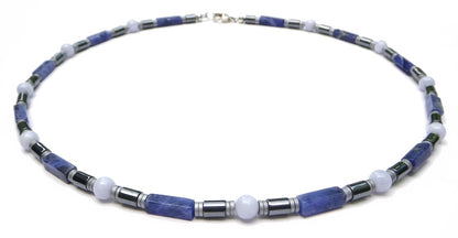 39-INSPIRED Mens Beaded Necklace, Handmade Sodalite &amp; Blue Lace Agate Necklace, Crystal Healing Gemstone JEWELS FOR GENTS