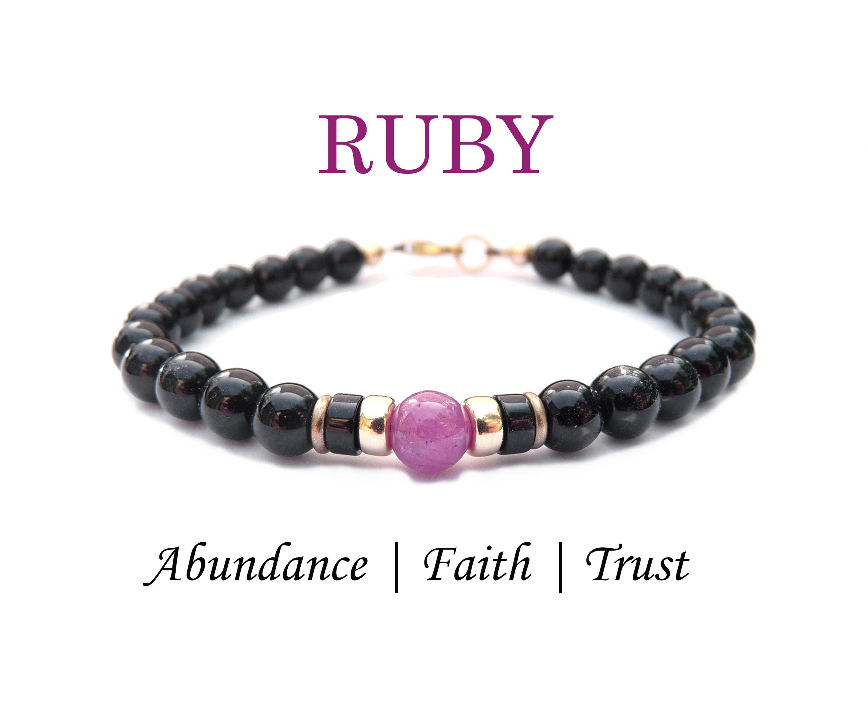 Ruby Bracelet, July Birthstone Jewelry, Cancer Zodiac Bracelet, Mens Custom Personalized Gemstone Beaded Black Onyx Birthday Gift