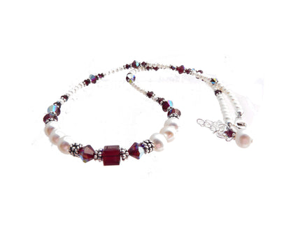 Red Garnet Necklace, January Birthstone Jewelry, Genuine Freshwater Pearl Crystal Jewelry Bracelet