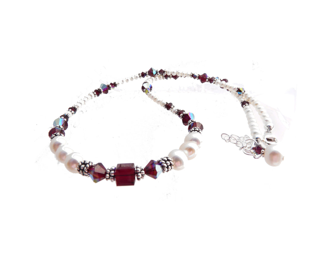 Red Garnet Necklace, January Birthstone Jewelry, Genuine Freshwater Pearl Crystal Jewelry Bracelet