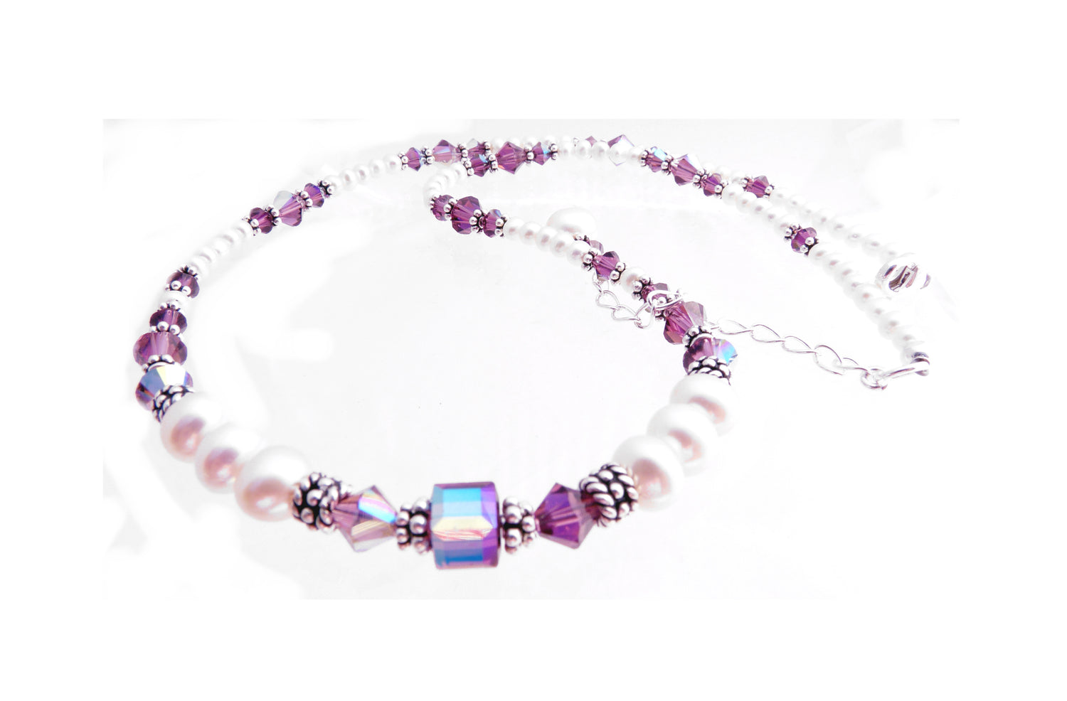 Purple Amethyst Necklace, February Birthstone Jewelry, Genuine Freshwater Pearl Crystal Jewelry Bracelet