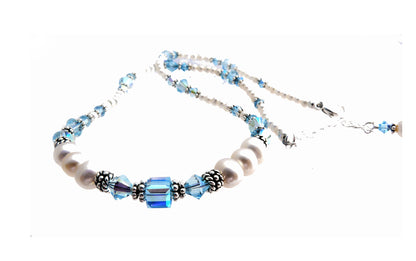Aquamarine Necklace, March Birthstone Jewelry, Genuine Freshwater Pearl Crystal Jewelry Bracelet