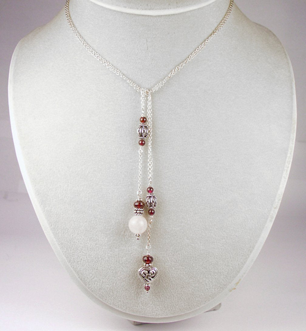 Sterling Silver Rose Quartz Crystal Lariat Necklace