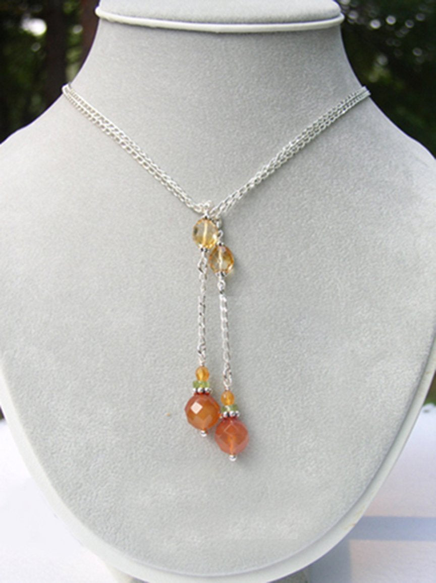Sterling Silver Carnelian &quot;Abundance&quot; Crystal Lariat Necklace