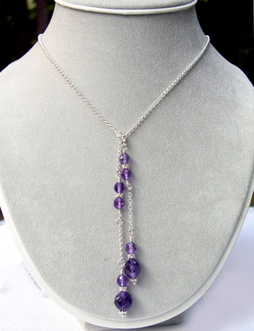 Sterling Silver Amethyst Crystal Lariat Necklace
